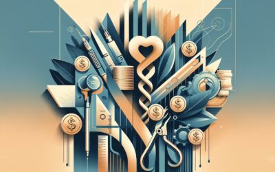 Investing and financial growth concept with tools, coins, and symbols representing wealth and money.