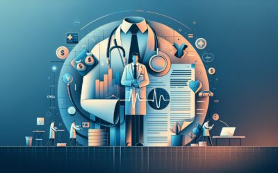 Preventive healthcare and medical technology illustration with doctors and health data analysis.