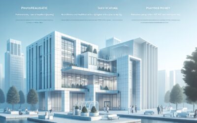 High-tech modern building with glass facade and urban surroundings for innovative business solutions.