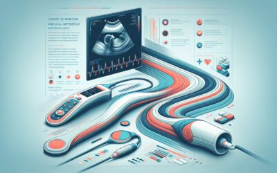 Ultrasound medical device with digital display and probes for diagnostic imaging.