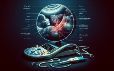 An ultrasound machine with a fetus in the womb, highlighting medical imaging technology.