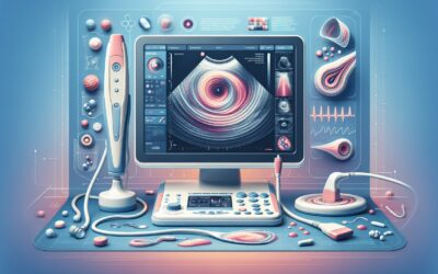 Ultrasound medical imaging device with advanced technology and colorful interface.