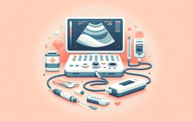 An ultrasound medical device with probes and medical supplies for diagnostic imaging.