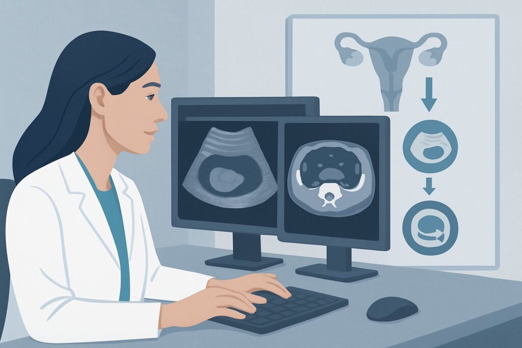 What Is the Best Follow-Up Imaging for a Likely Benign Adnexal Mass in a Postmenopausal Patient?