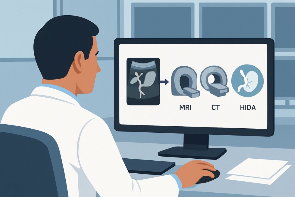 What Is the Next Imaging Study for Suspected Biliary Disease After an Equivocal Ultrasound?