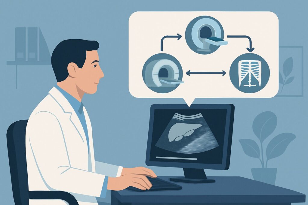 Which Imaging Study Is Next for RUQ Pain with a Normal Ultrasound and Labs?