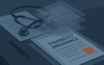 Stethoscope and disability insurance document on a desk, healthcare and insurance concept.