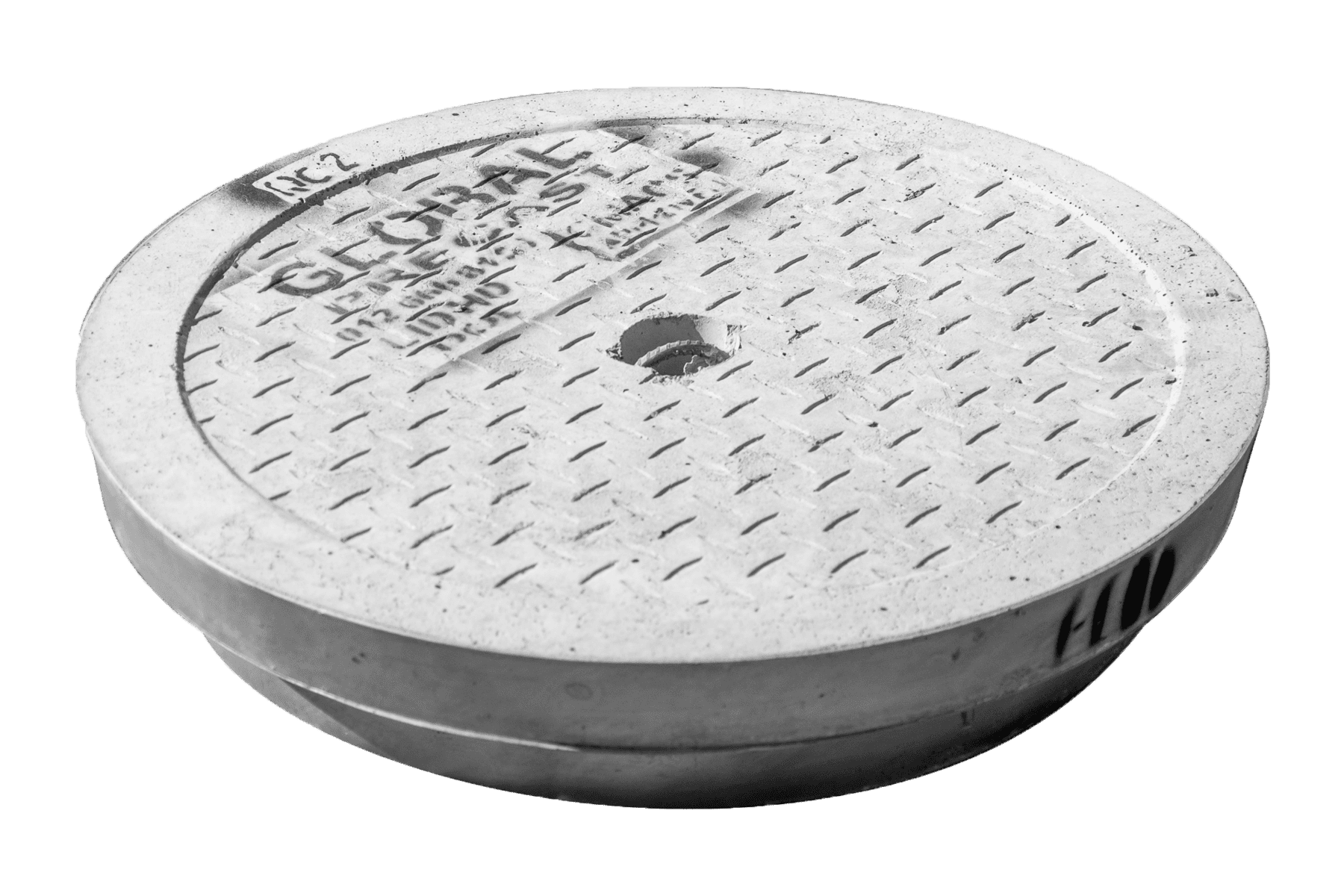 Heavy-duty concrete sewer manhole cover with textured surface for durability and safety, designed for municipal drainage systems.