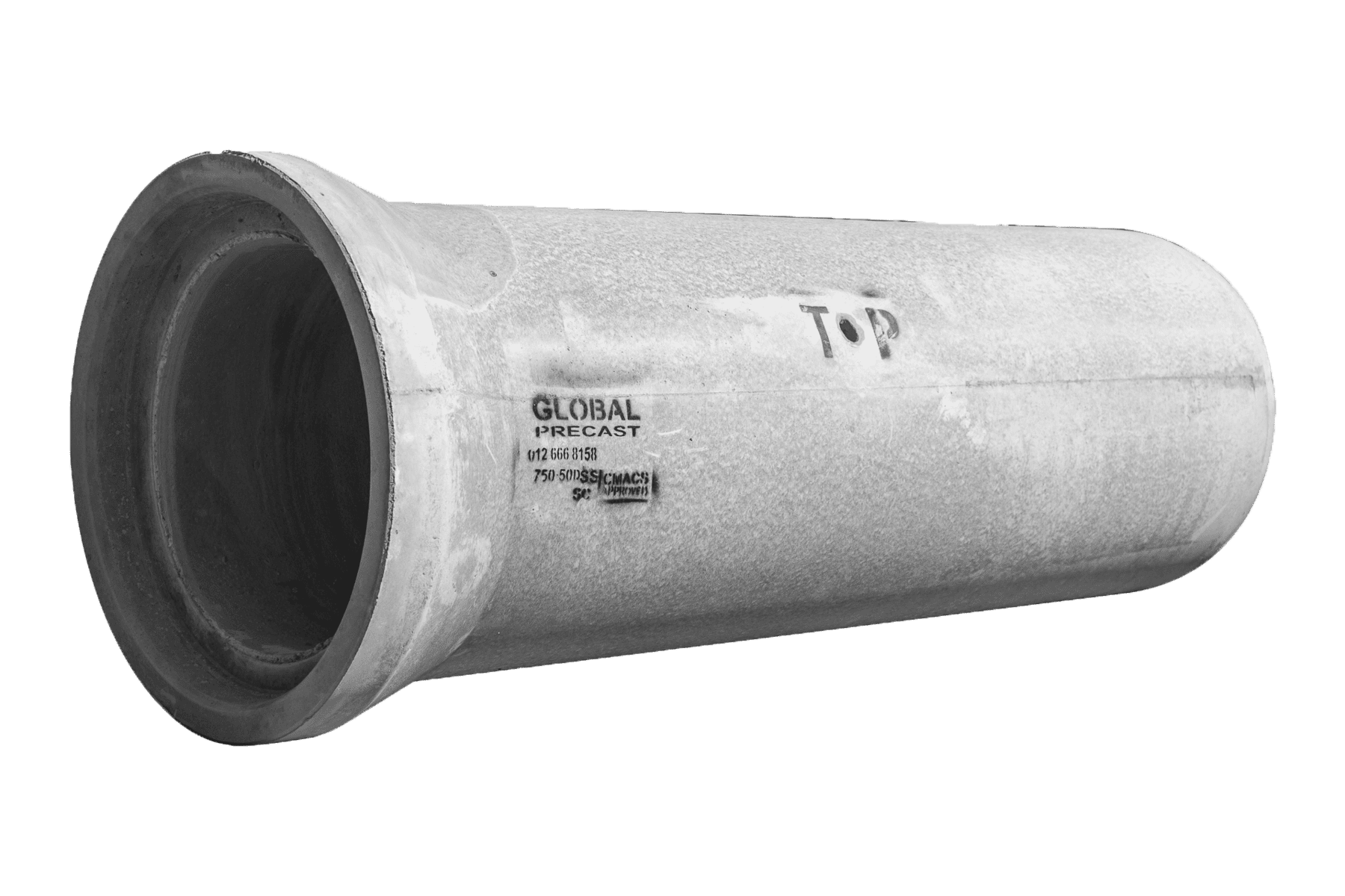 A detailed concrete precast pipe used for infrastructure and drainage projects, showcasing durable construction and high-quality manufacturing by Global Precast.