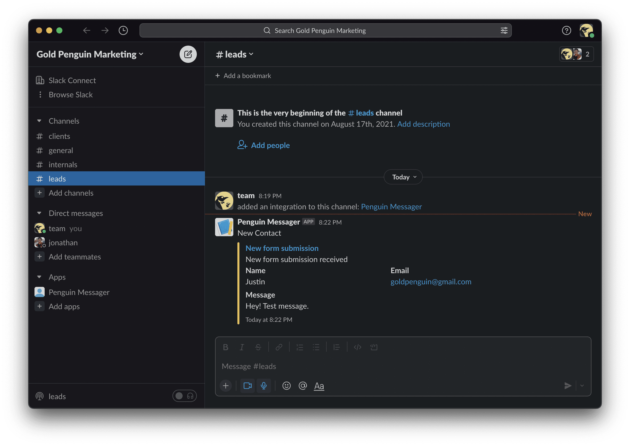 testing out message from breakdance in slack