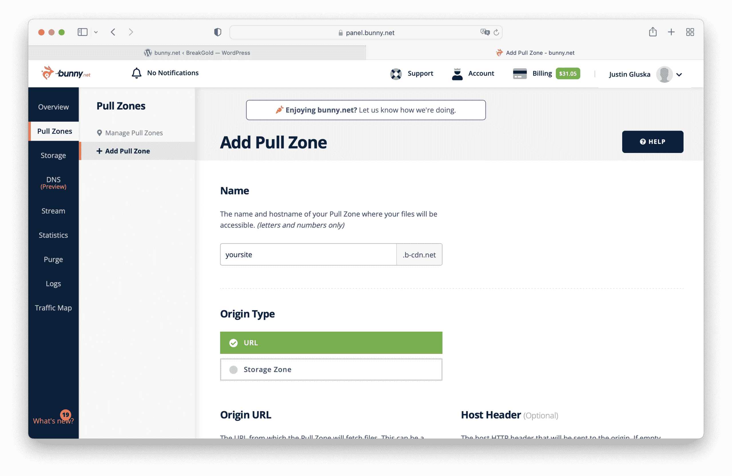 configuring bunny cdn pull zone for breakdance builder in wordpress