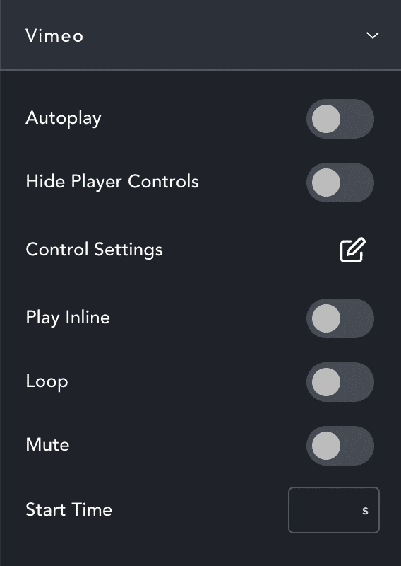 Vimeo video settings in Breakdance Builder