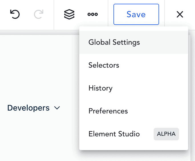 opening the global settings in breakdance builder
