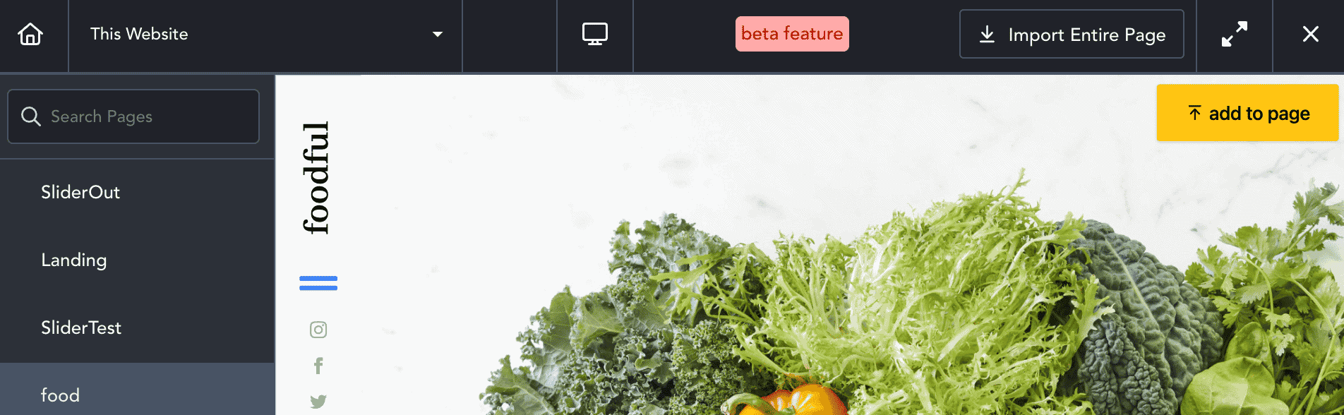 Add to page button on Breakdance Builder Import Screen