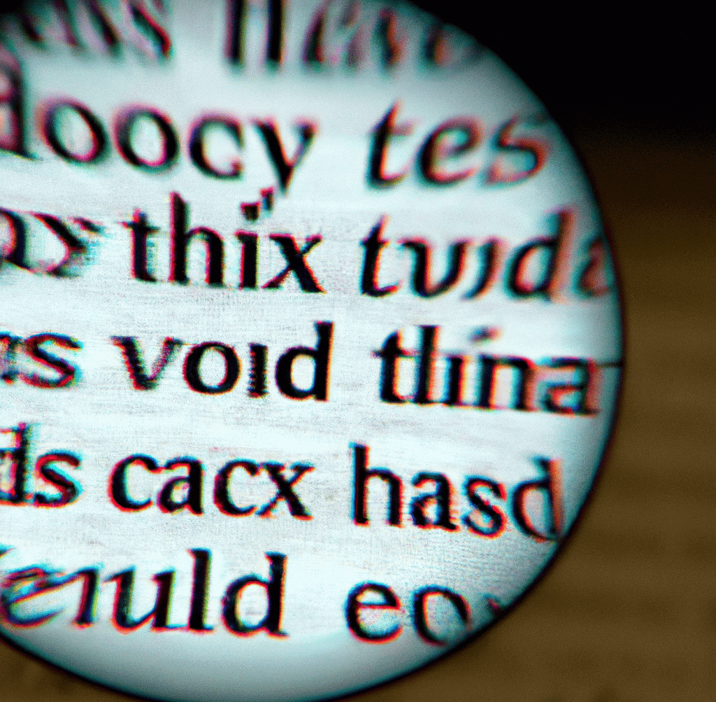 a magnifying glass looking up closely of text on a book as digital art in 4k