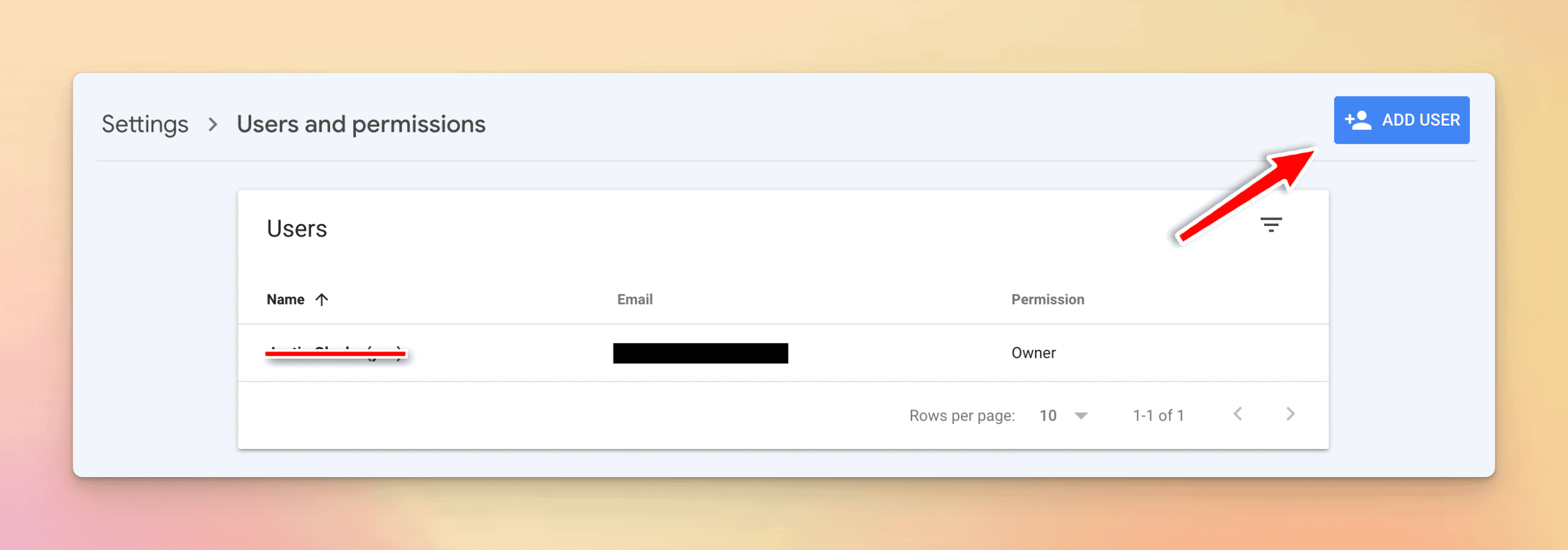 Users and permissions screen