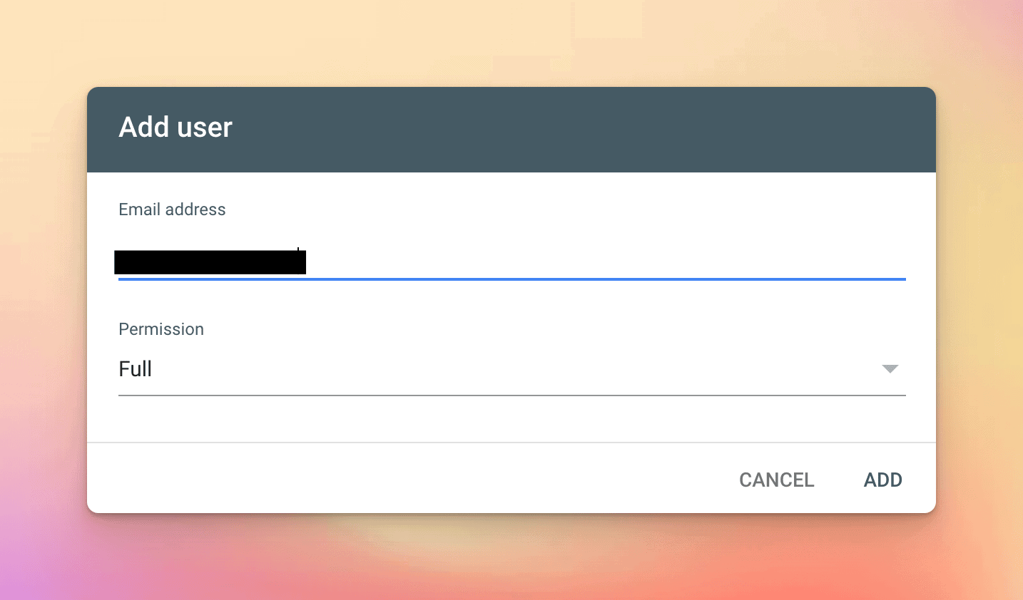Add user to Google Search Console by email, giving them full permission