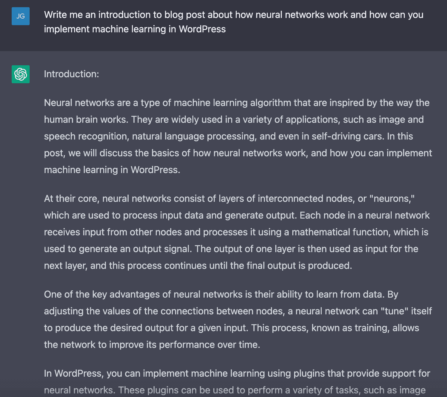 ChatGPT & Neural Network WordPress blog introduction answer