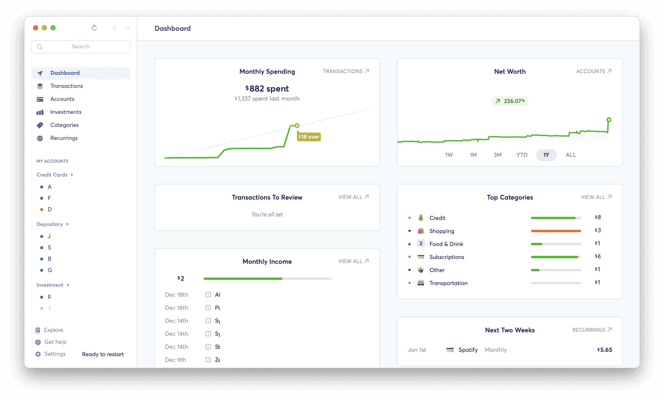 Copilot desktop app showing dashboard screen