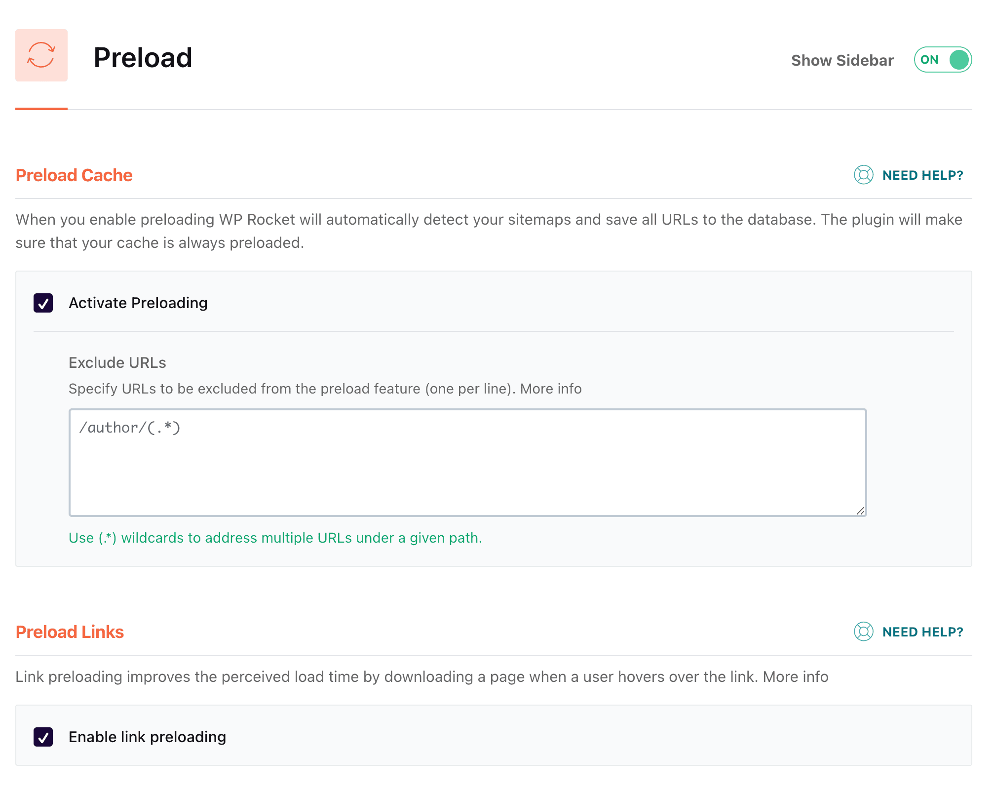 preload URL and page settings in WPRocket for Breakdance Builder