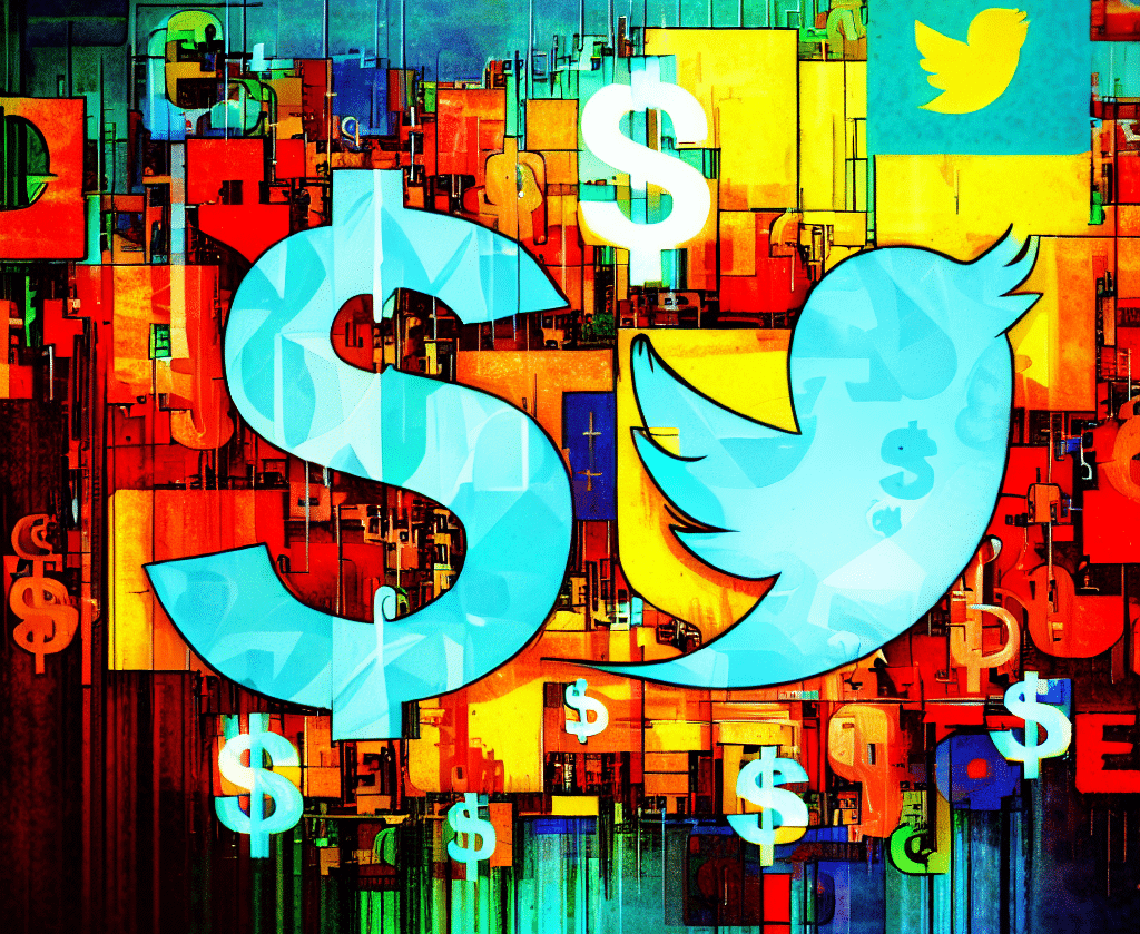 twitter logo with dollar signs as digital art