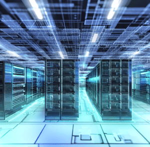 a room full of servers as photorealistic 4k digital art