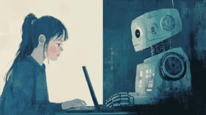 AI vs. Human Writing, generated with Midjourney