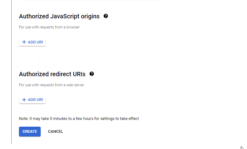 paste URI in Google cloud console