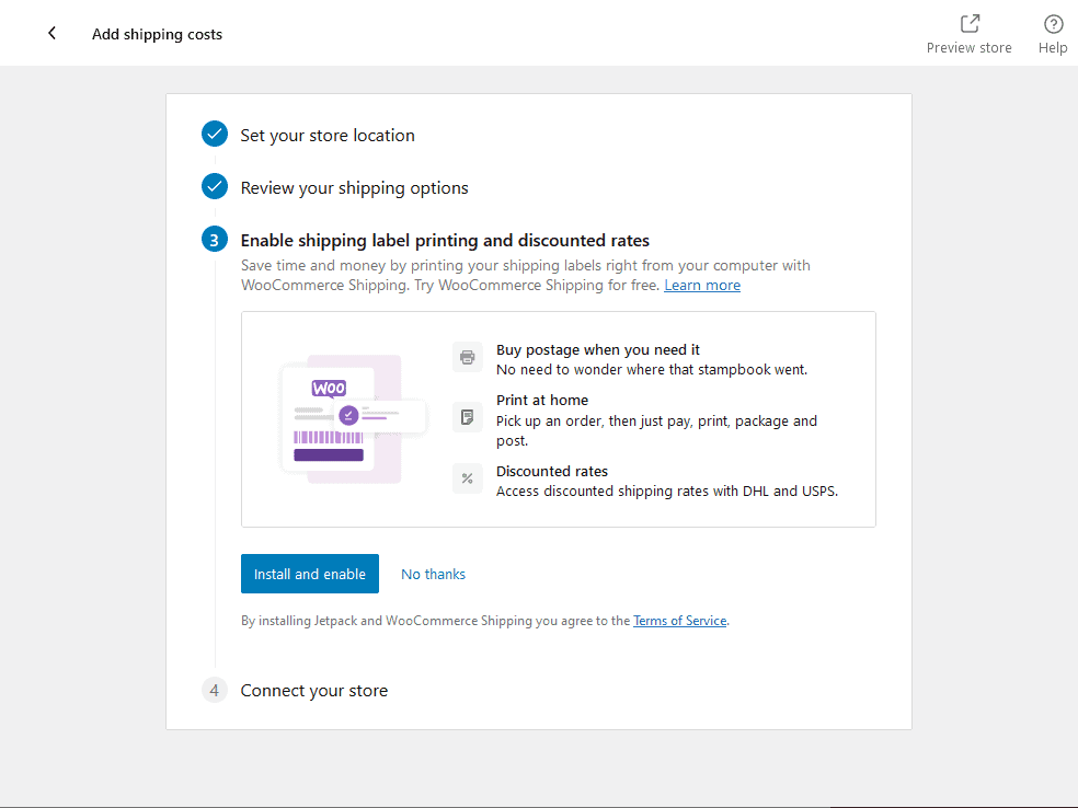 enable shipping label printing WooCommerce