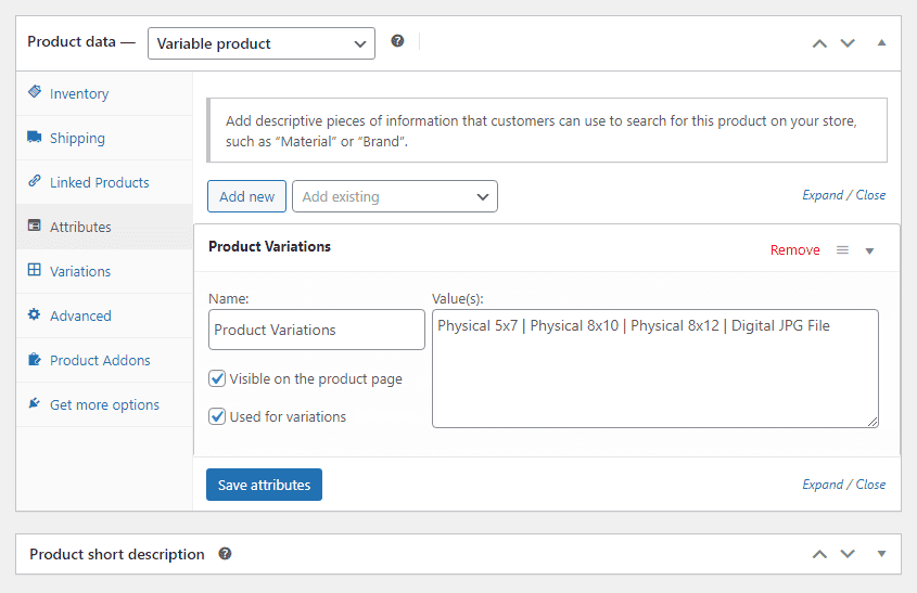 product attributes