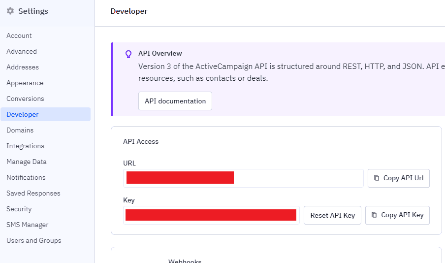 copy activecampaign api key