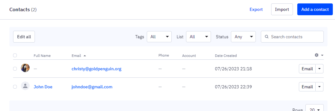 activecampaign list result