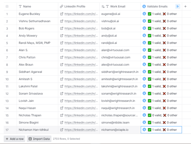 validate email addresses using Clay