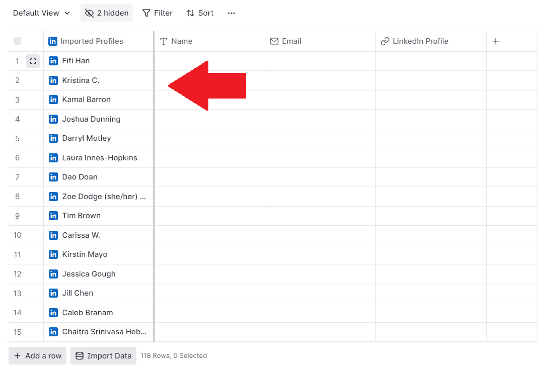 list of LinkedIn contacts