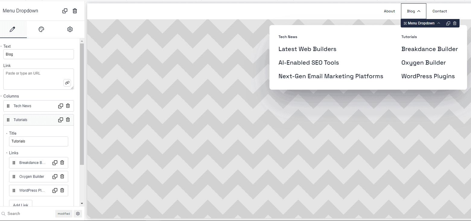 breakdance menu builder links