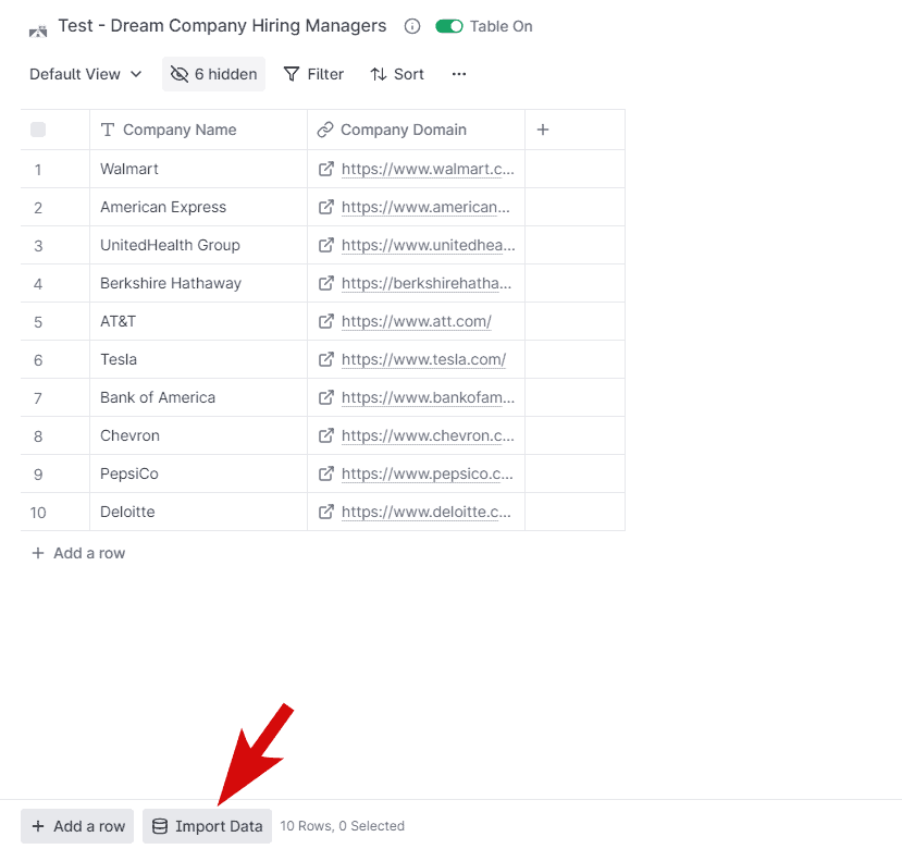 import a list on Clay