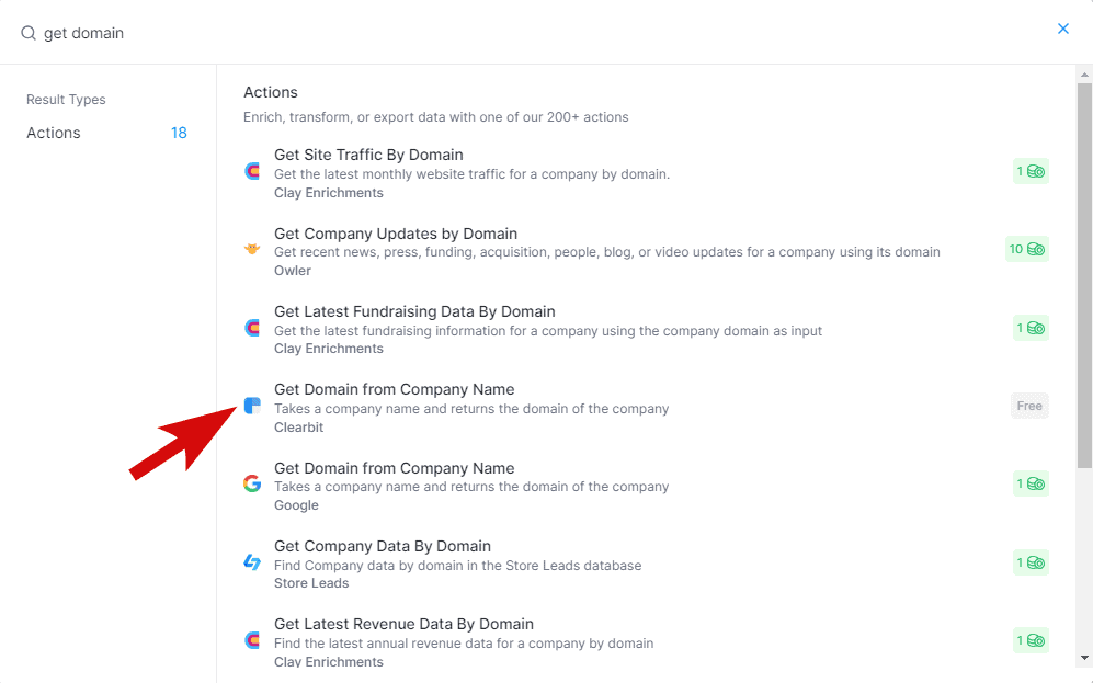 get domain from company using Clearbit