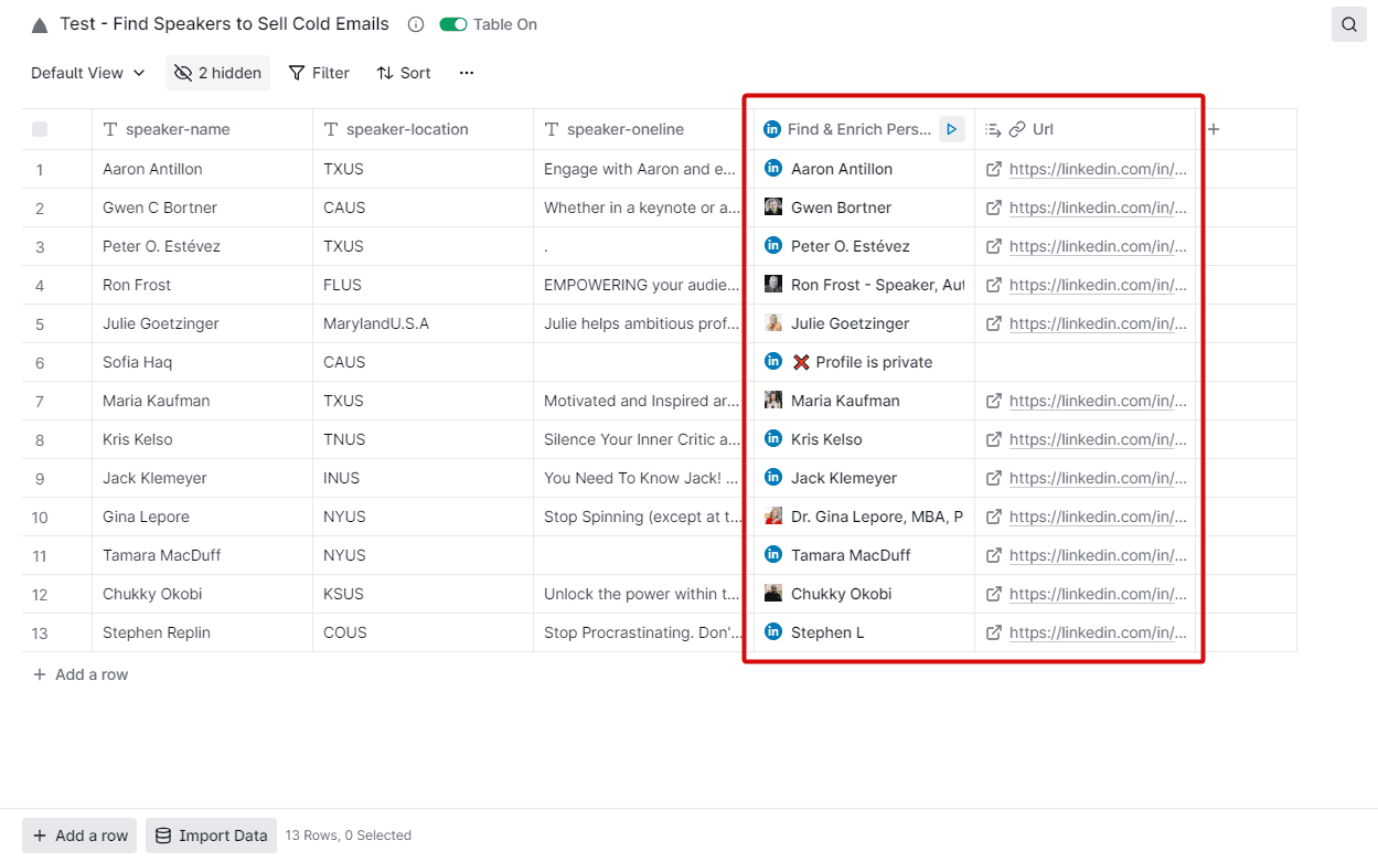 enrich table with LinkedIn profile
