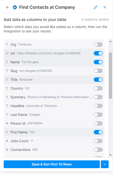 Find Contacts at Company settings