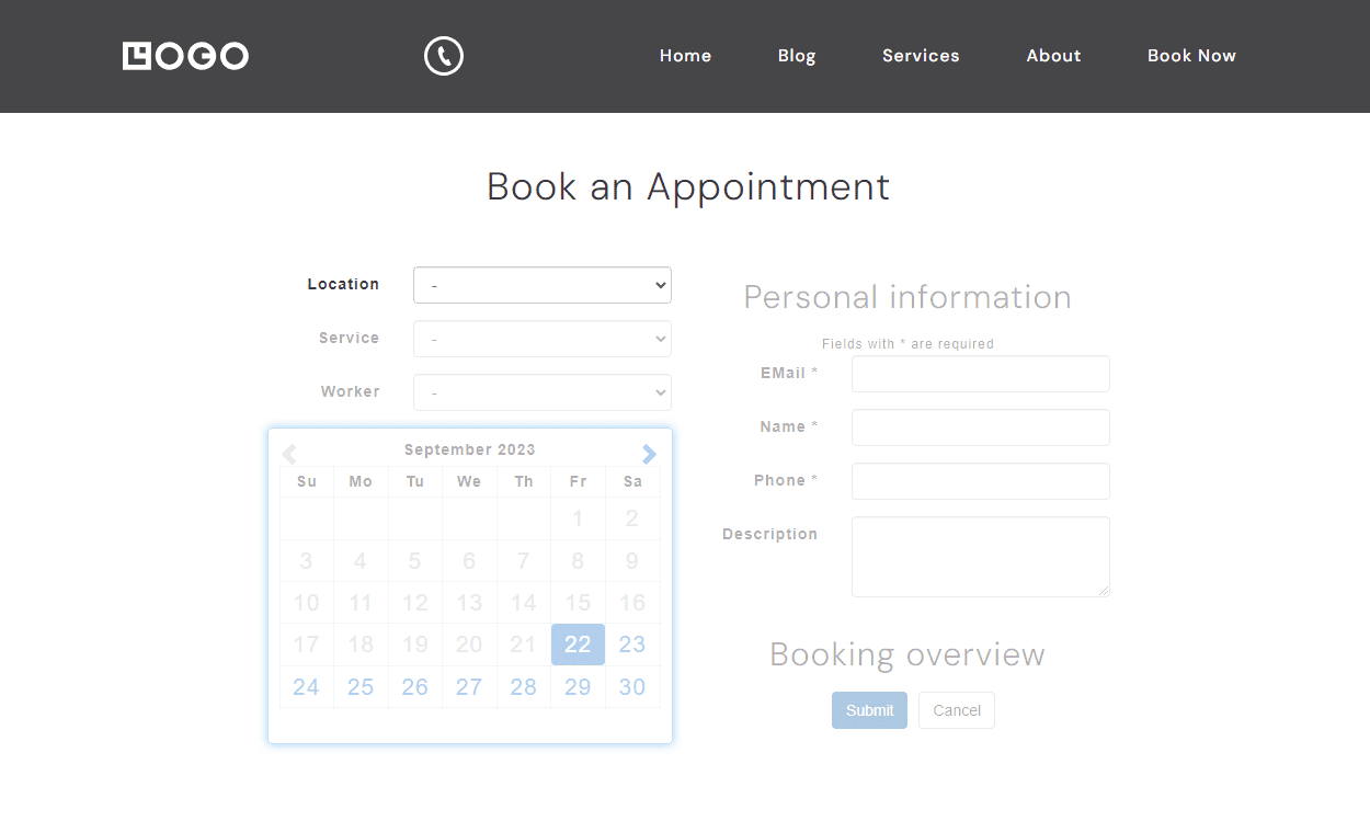create booking page in Breakdance