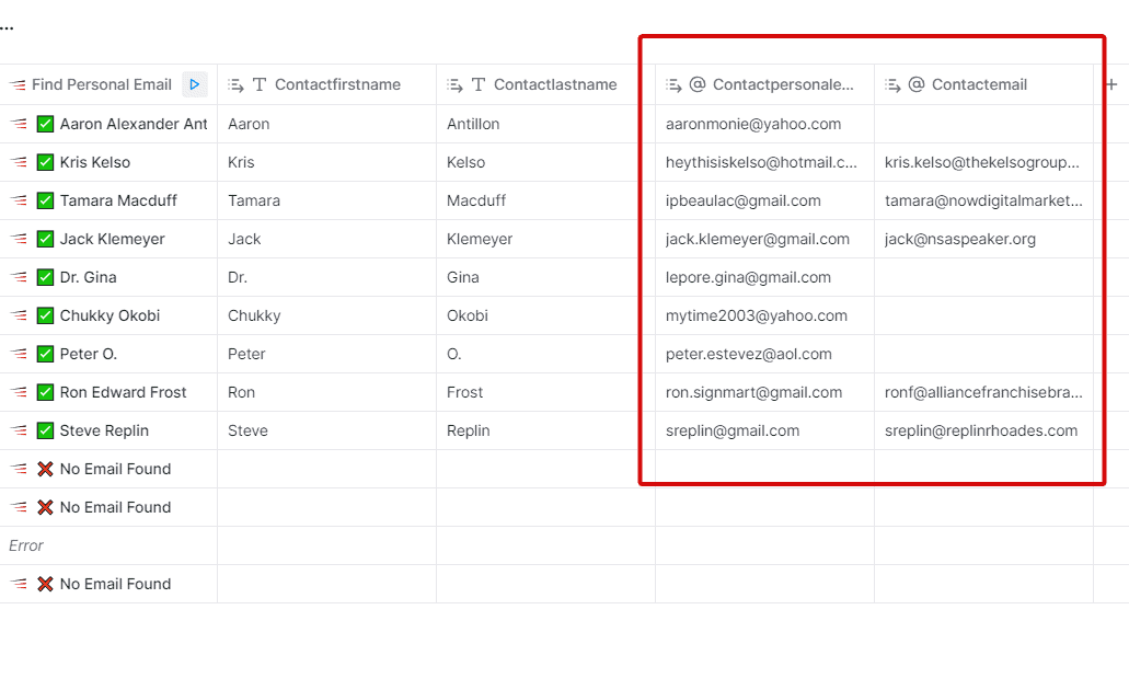 enrich list with email address