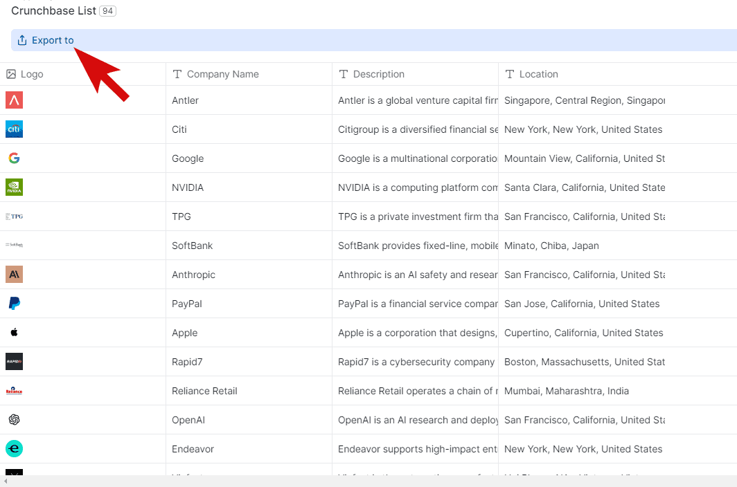 export scraped data from Crunchbase