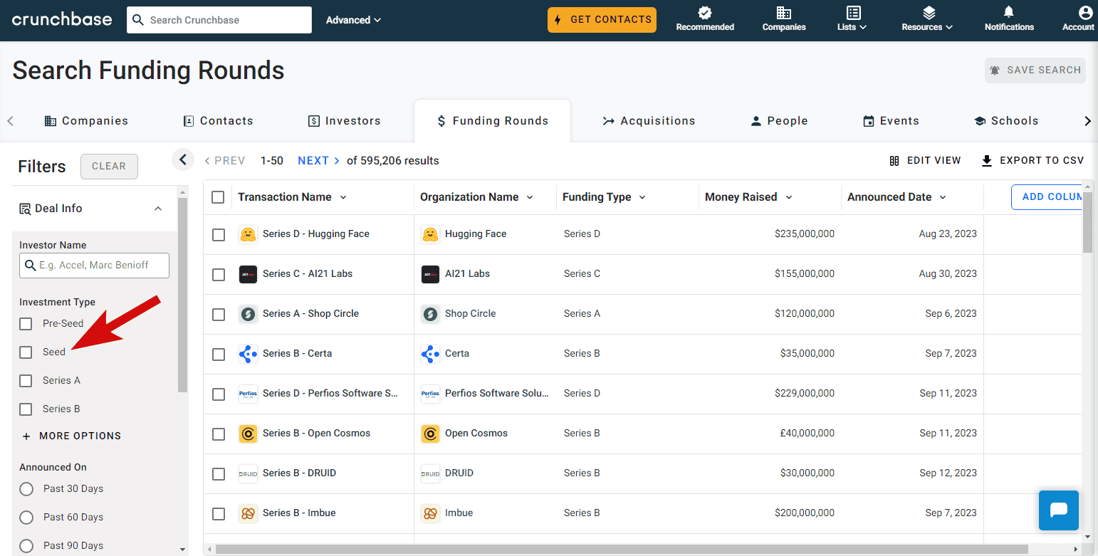 find seed companies on Crunchbase