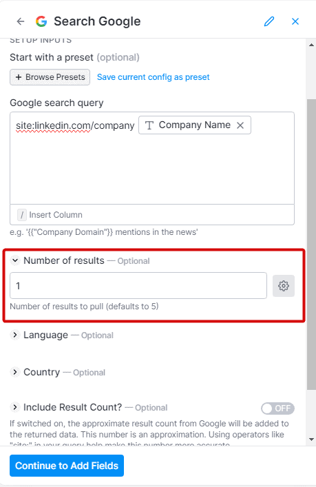 Search Google settings