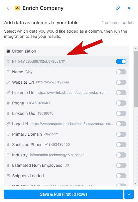 Apollo enrichment tool settings