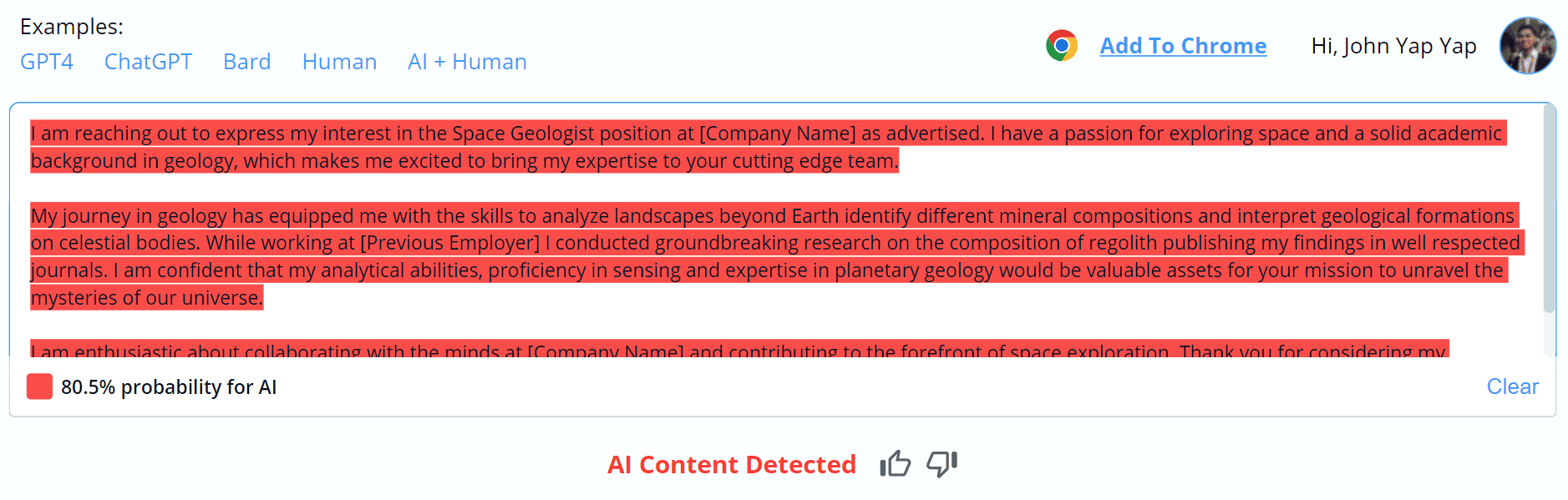 Copyleaks vs. Undetectable AI #3: Cover Letter