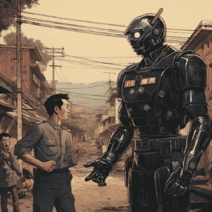 A Police Catching A Robot