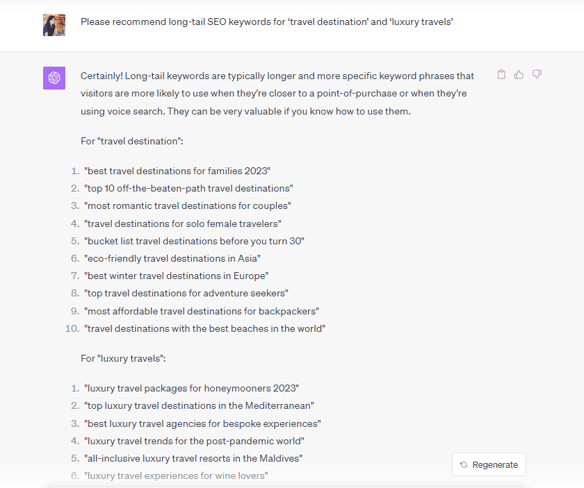 find long-tail SEO keywords using ChatGPT