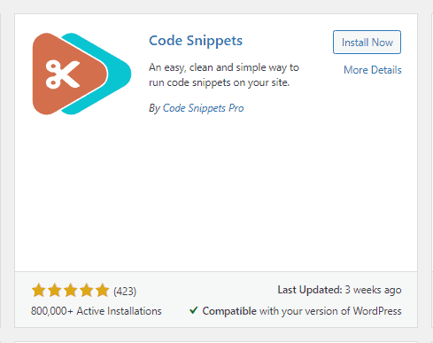 install Code Snippet plugin