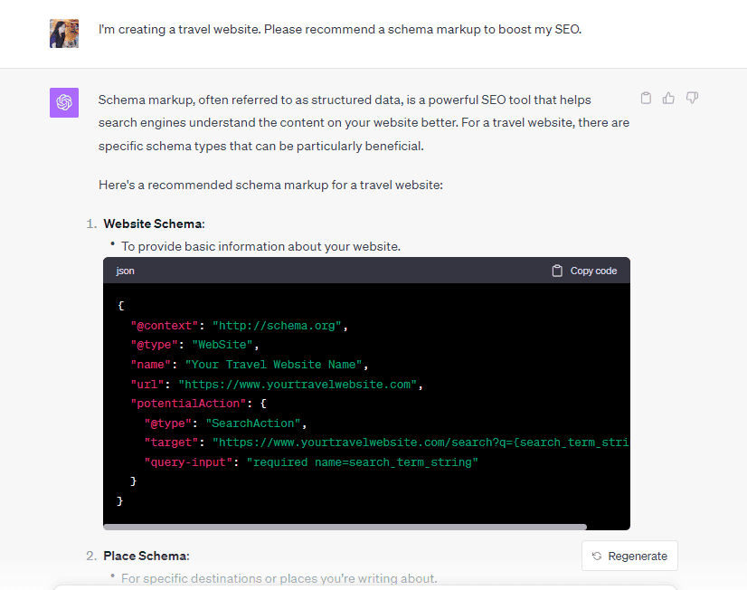 generate schema markup using ChatGPT